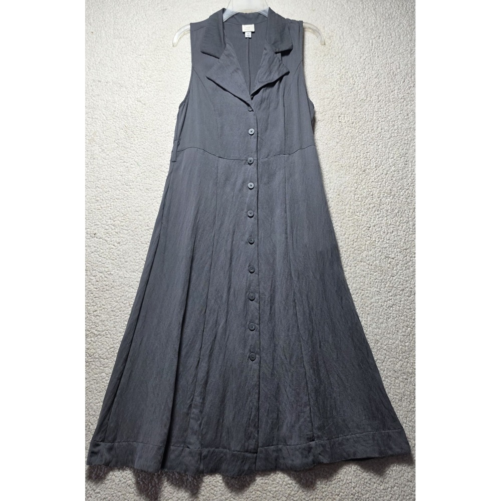 A New Day Womens Y2K Gray Sleeveless Button Front Midi Dress Pockets Size M New